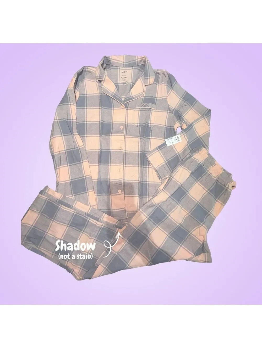 NWT Sonoma Goods for Life Pink Gray Plaid Cotton Pajama Set | Women's XL Long